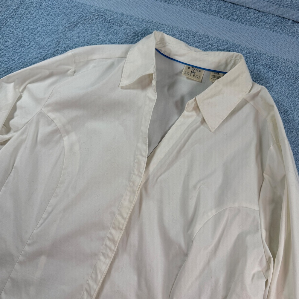 Riders by Lee Easy Care White Button Down Shirt Womens XXL 3/4 Sleeve Blouse